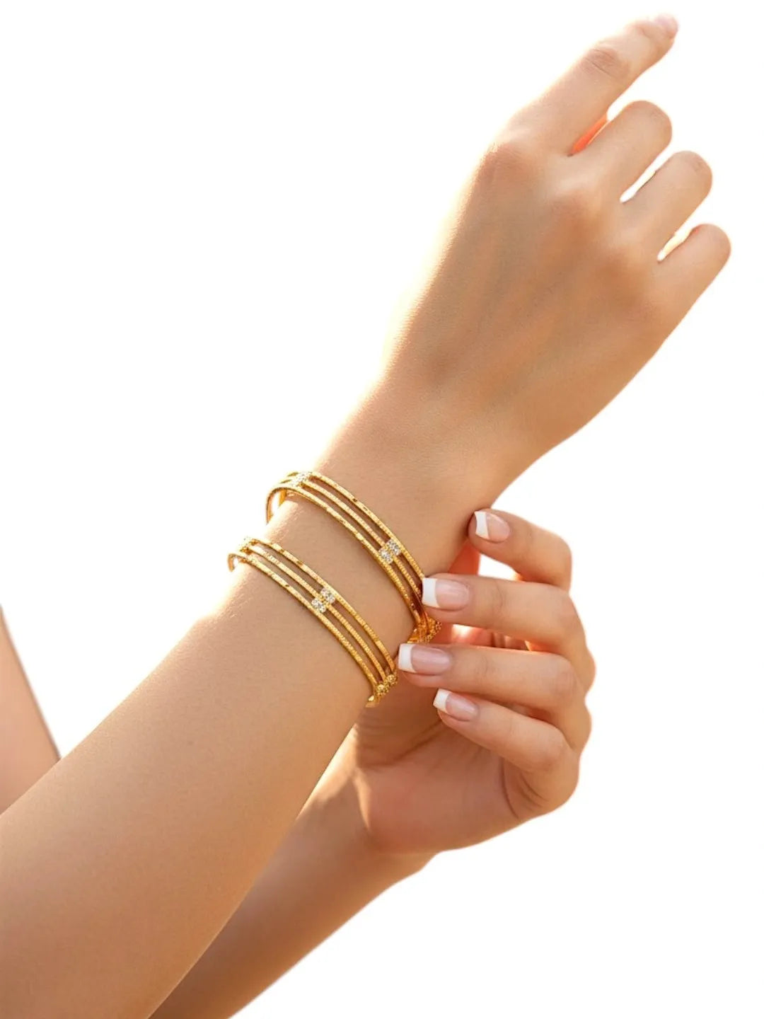 Set Of 2 Gold Plated American Diamond Stone Studded Bangle