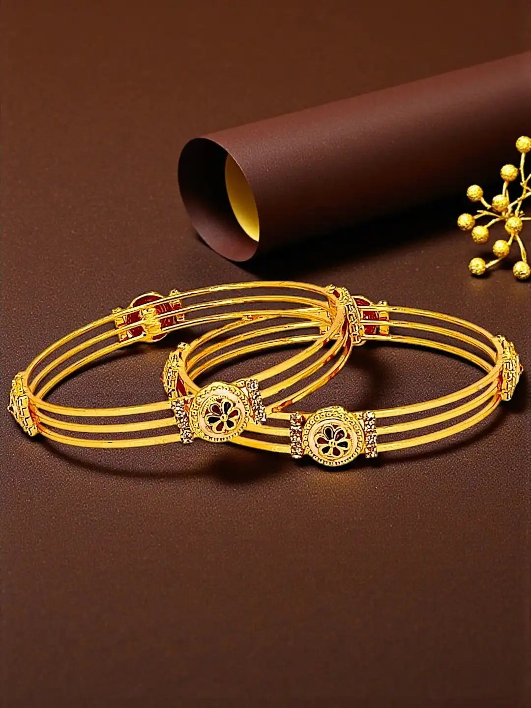 Set Of 2 Gold Plated 3 teired Bangle