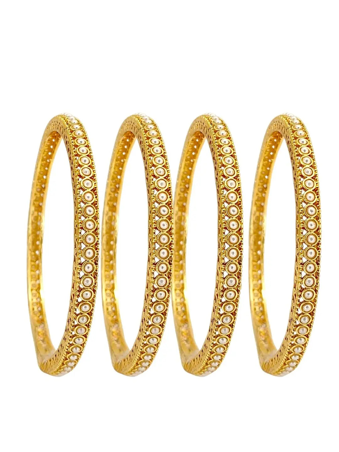 Set Of 4 Gold Plated Small Beaded Studded Bangle