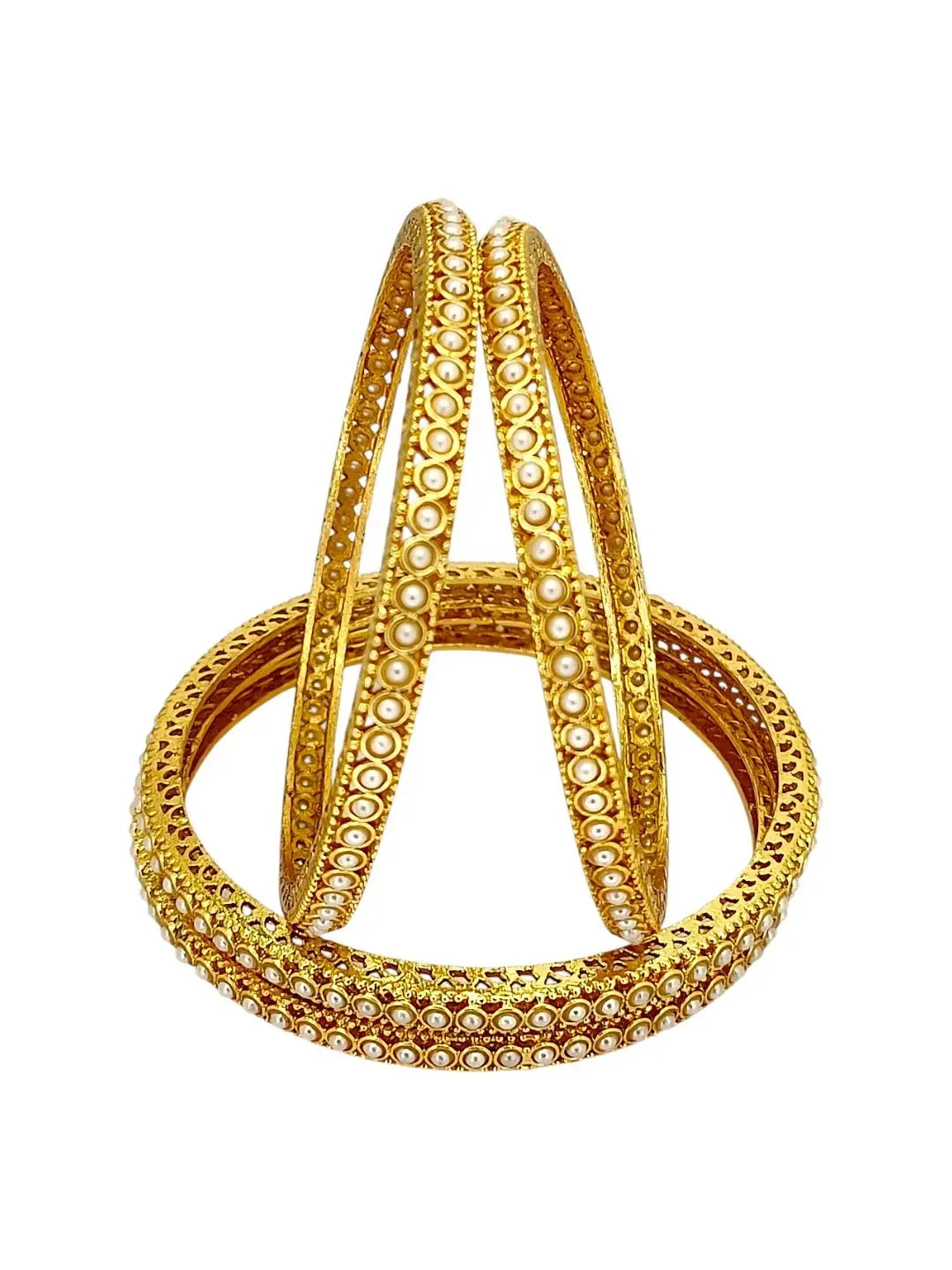 Set Of 4 Gold Plated Small Beaded Studded Bangle
