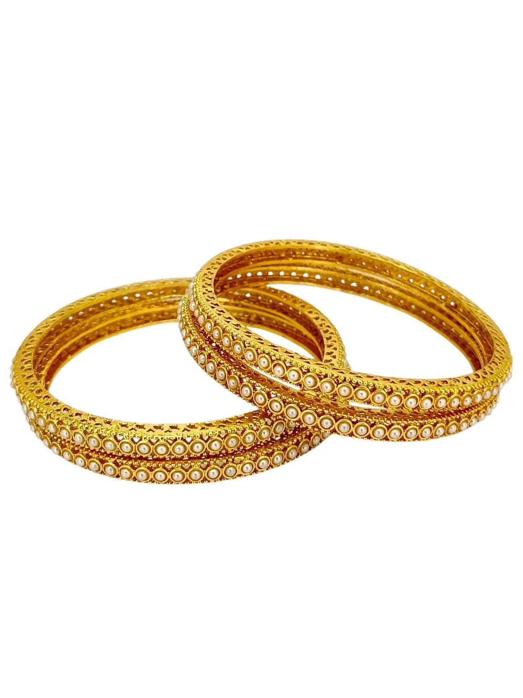 Set Of 4 Gold Plated Small Beaded Studded Bangle