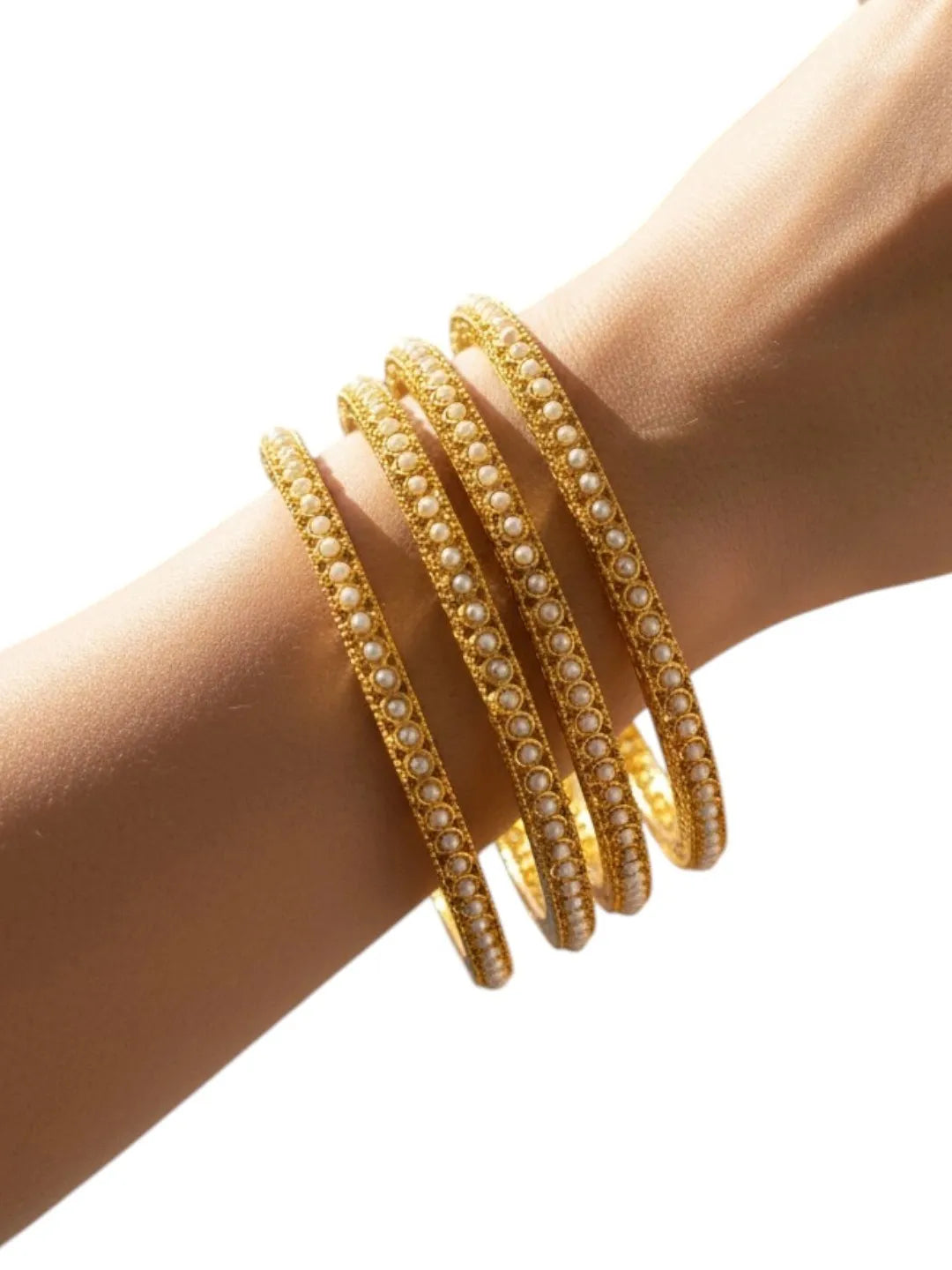 Set Of 4 Gold Plated Small Beaded Studded Bangle