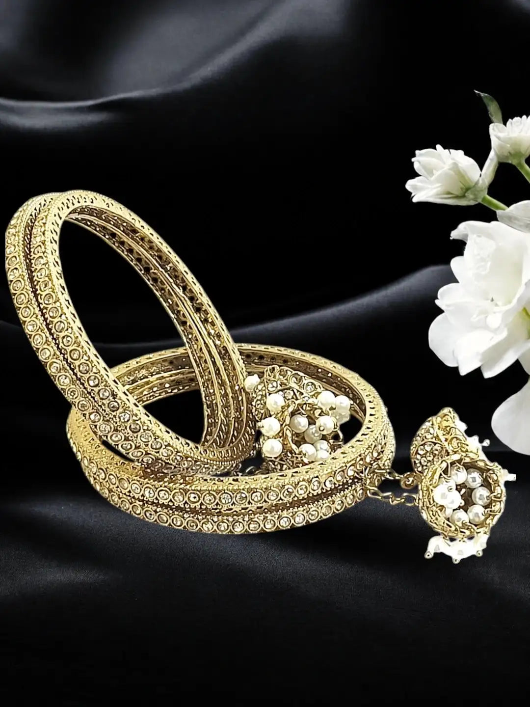 Set Of 4 Antique Gold Plated Latkan Bangle Set