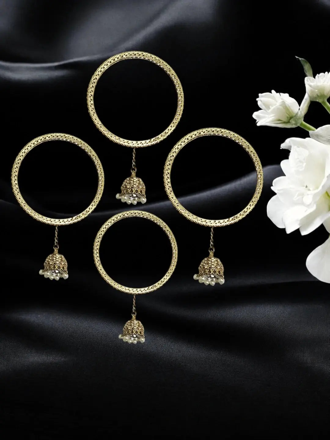 Set Of 4 Antique Gold Plated Latkan Bangle Set