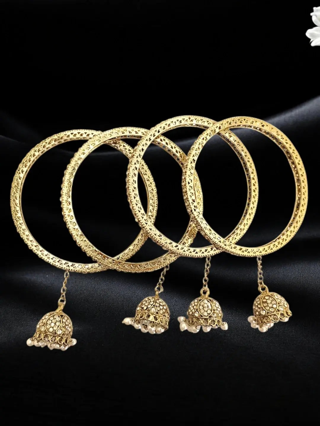 Set Of 4 Antique Gold Plated Latkan Bangle Set