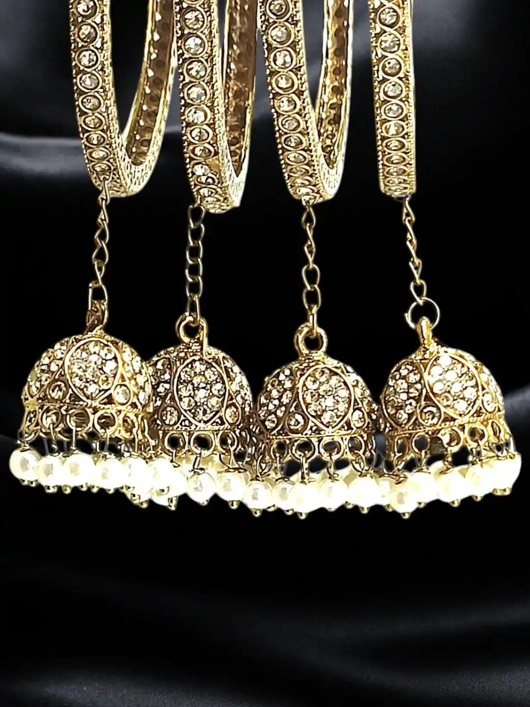 Set Of 4 Antique Gold Plated Latkan Bangle Set