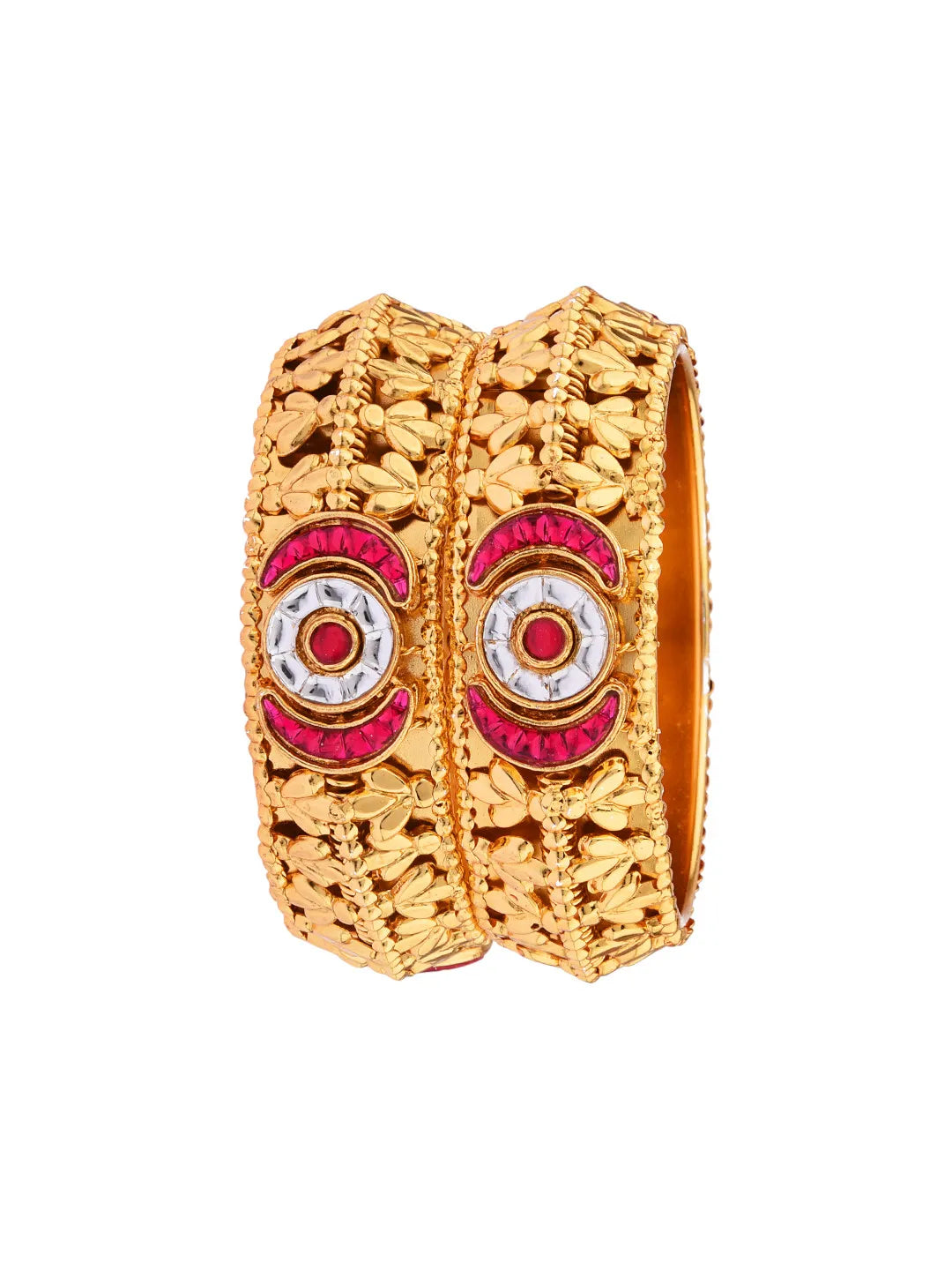 Set Of 2 Gold Plated Stone Studded Bangles Set
