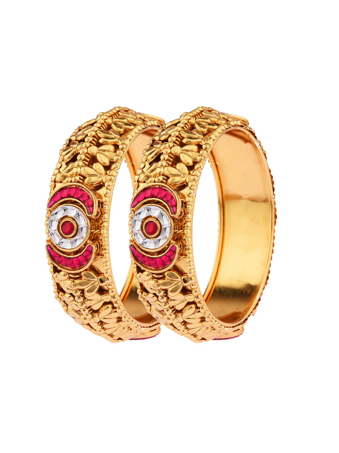 Set Of 2 Gold Plated Stone Studded Bangles Set