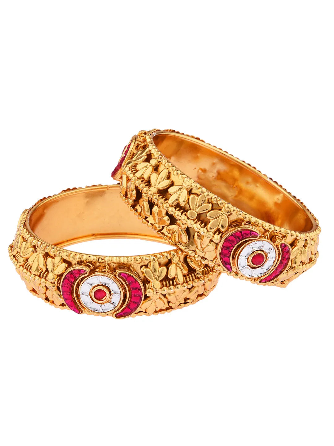 Set Of 2 Gold Plated Stone Studded Bangles Set