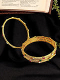 Set Of 4 Gold Plated Sleek Kundan Bangles