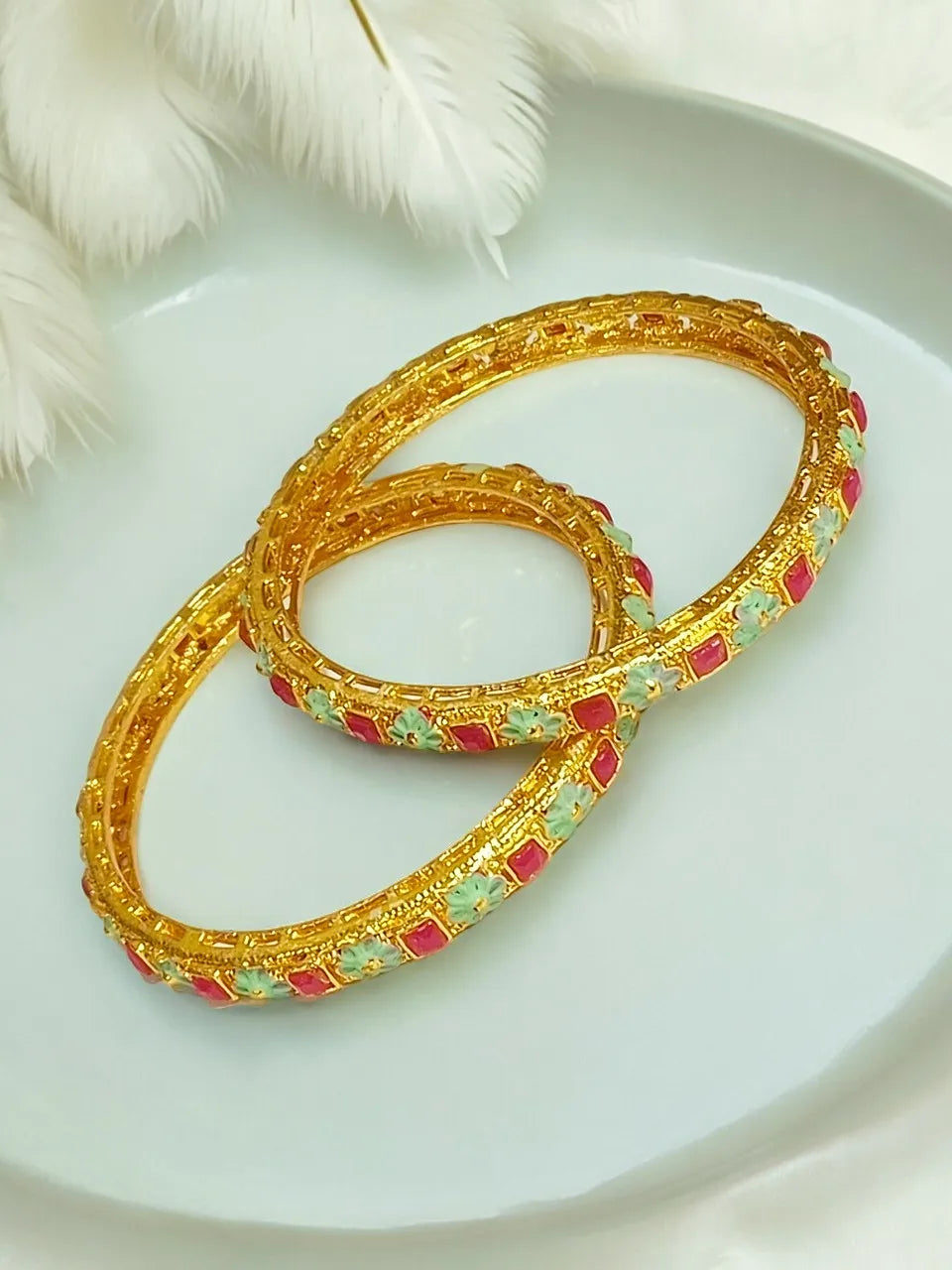Multi Meenakari Gold Plated 4 PC Kada Bangles