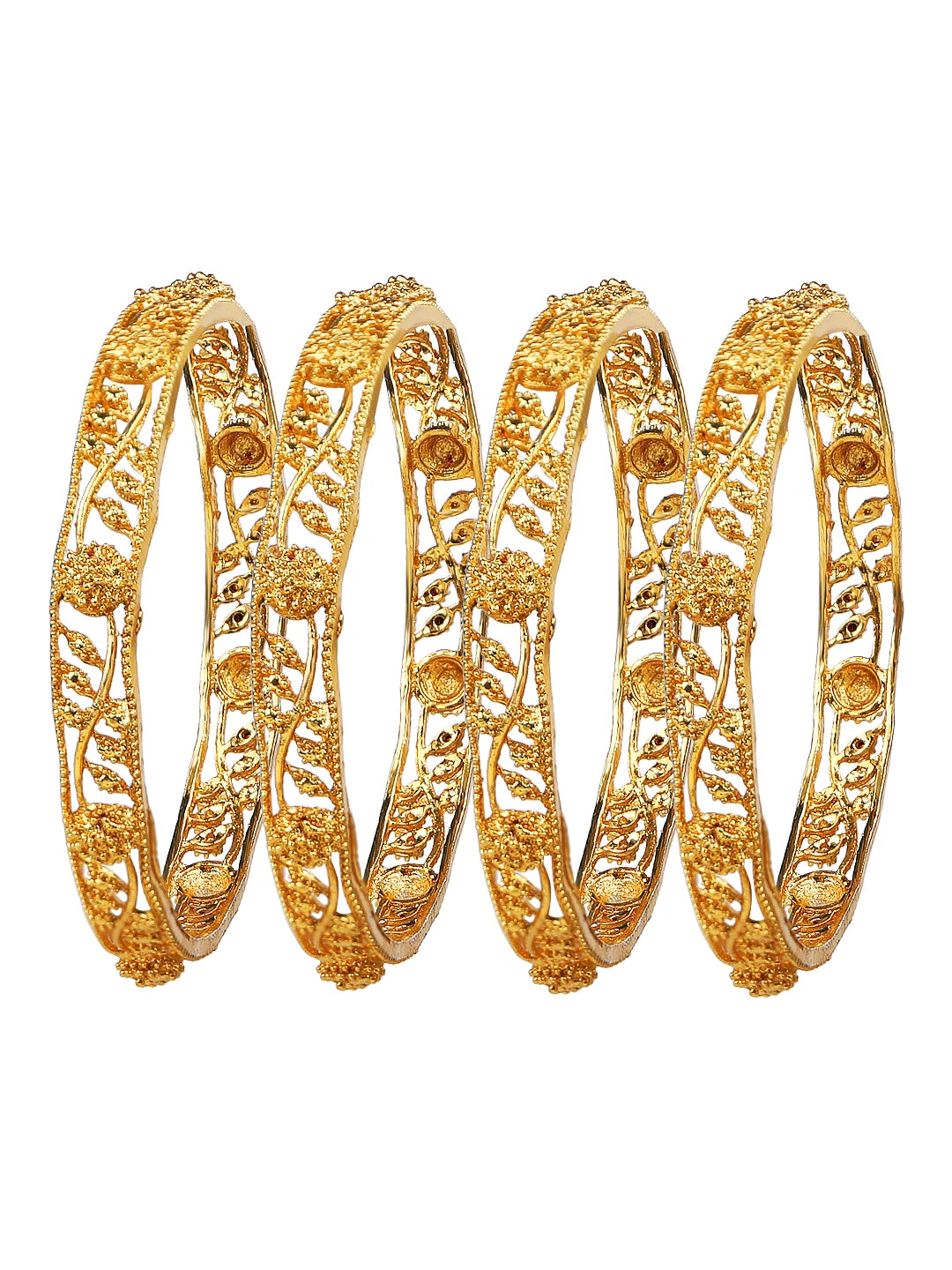 Gold Plated Filigree Leaf Design 4Pc Bangle