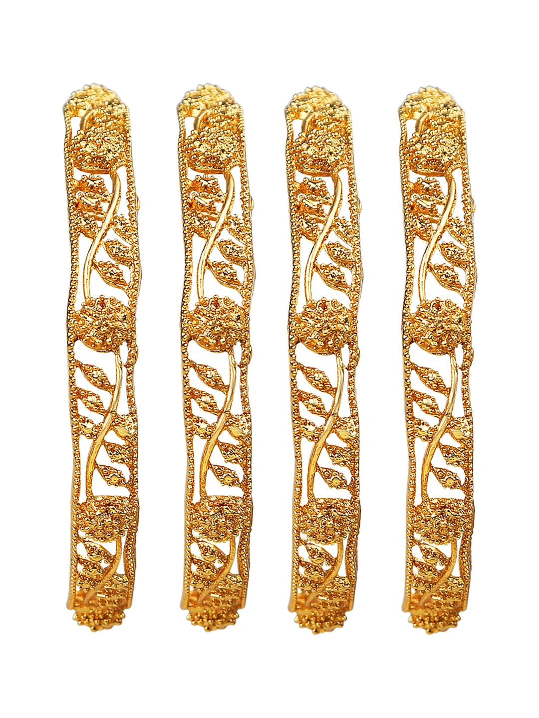 Gold Plated Filigree Leaf Design 4Pc Bangle
