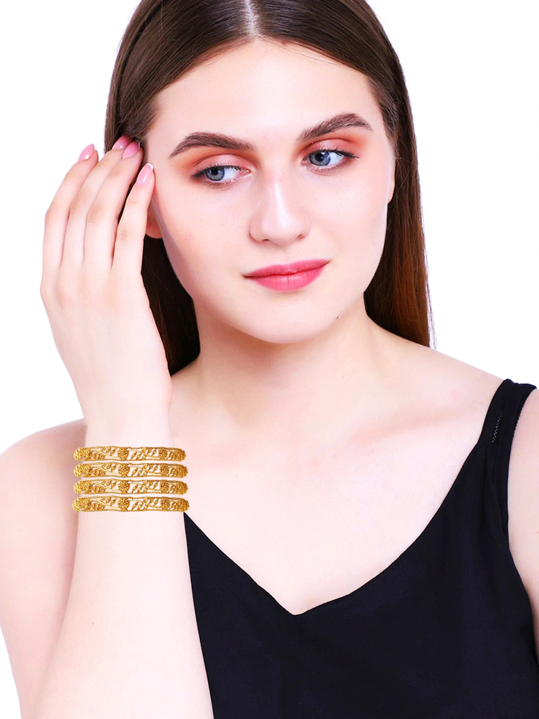 Gold Plated Filigree Leaf Design 4Pc Bangle
