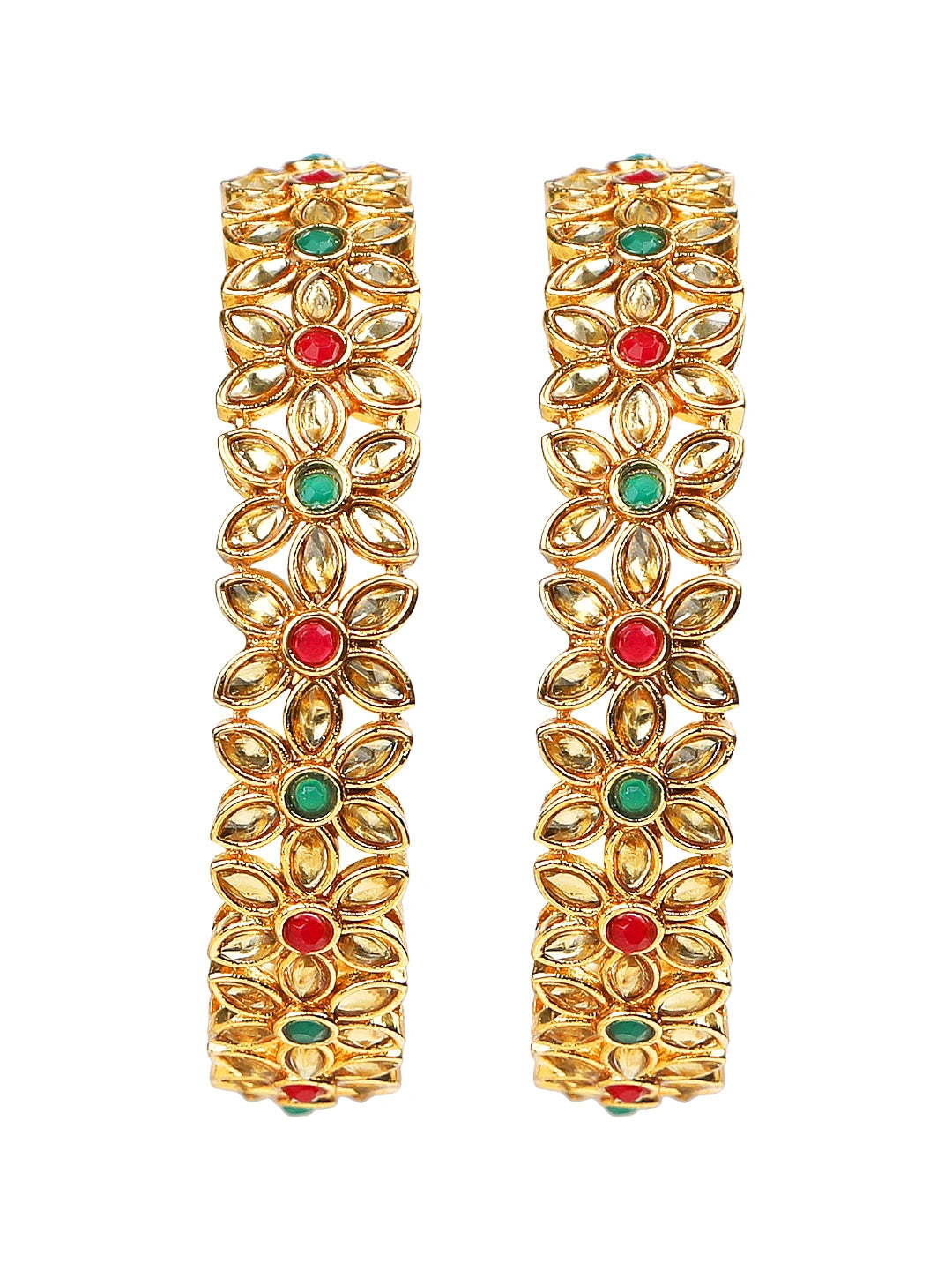 Gold Plated Floral Polki CZ 4Pc Bangle