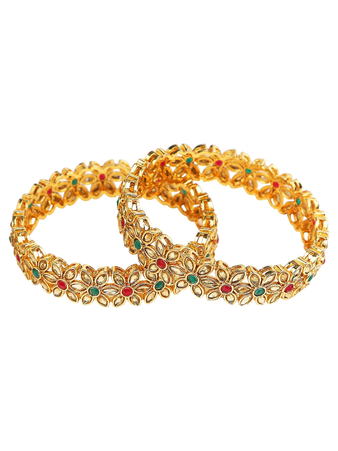 Gold Plated Floral Polki CZ 4Pc Bangle