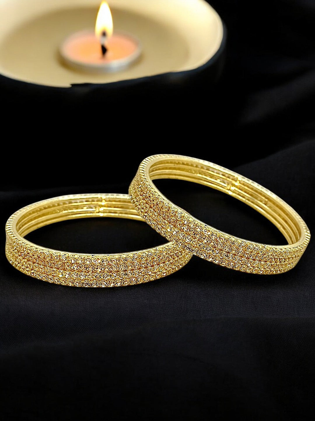 Set Of 8 Gold Plated Cubic Zirconia Studded Bangle Set