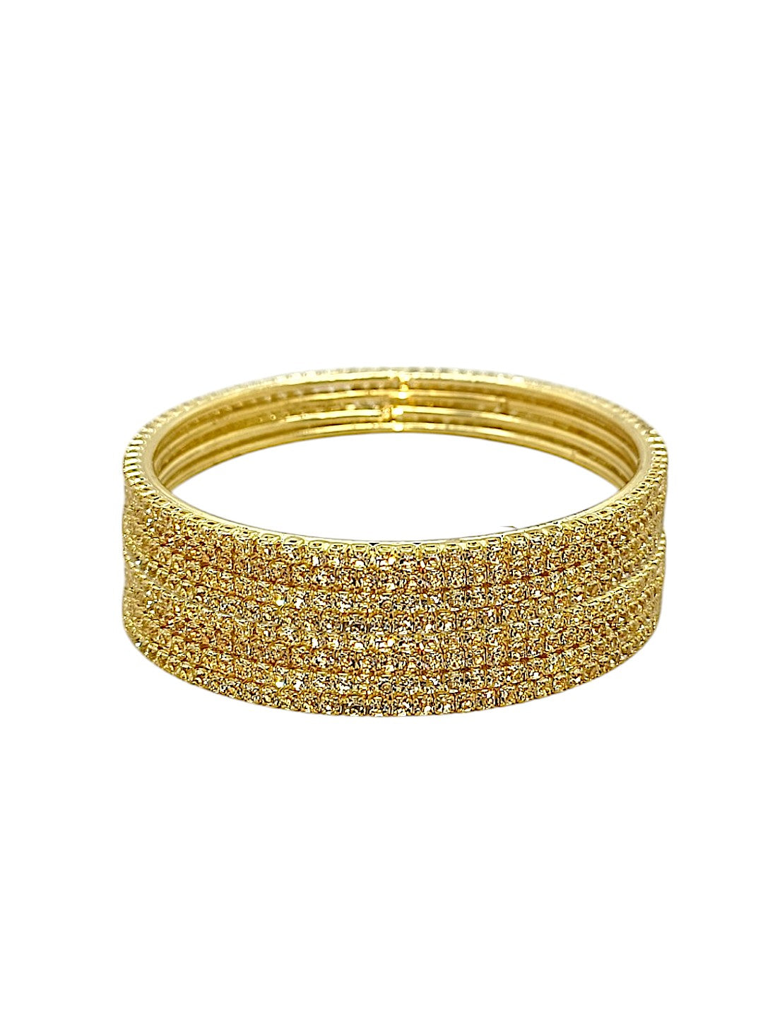 Set Of 8 Gold Plated Cubic Zirconia Studded Bangle Set