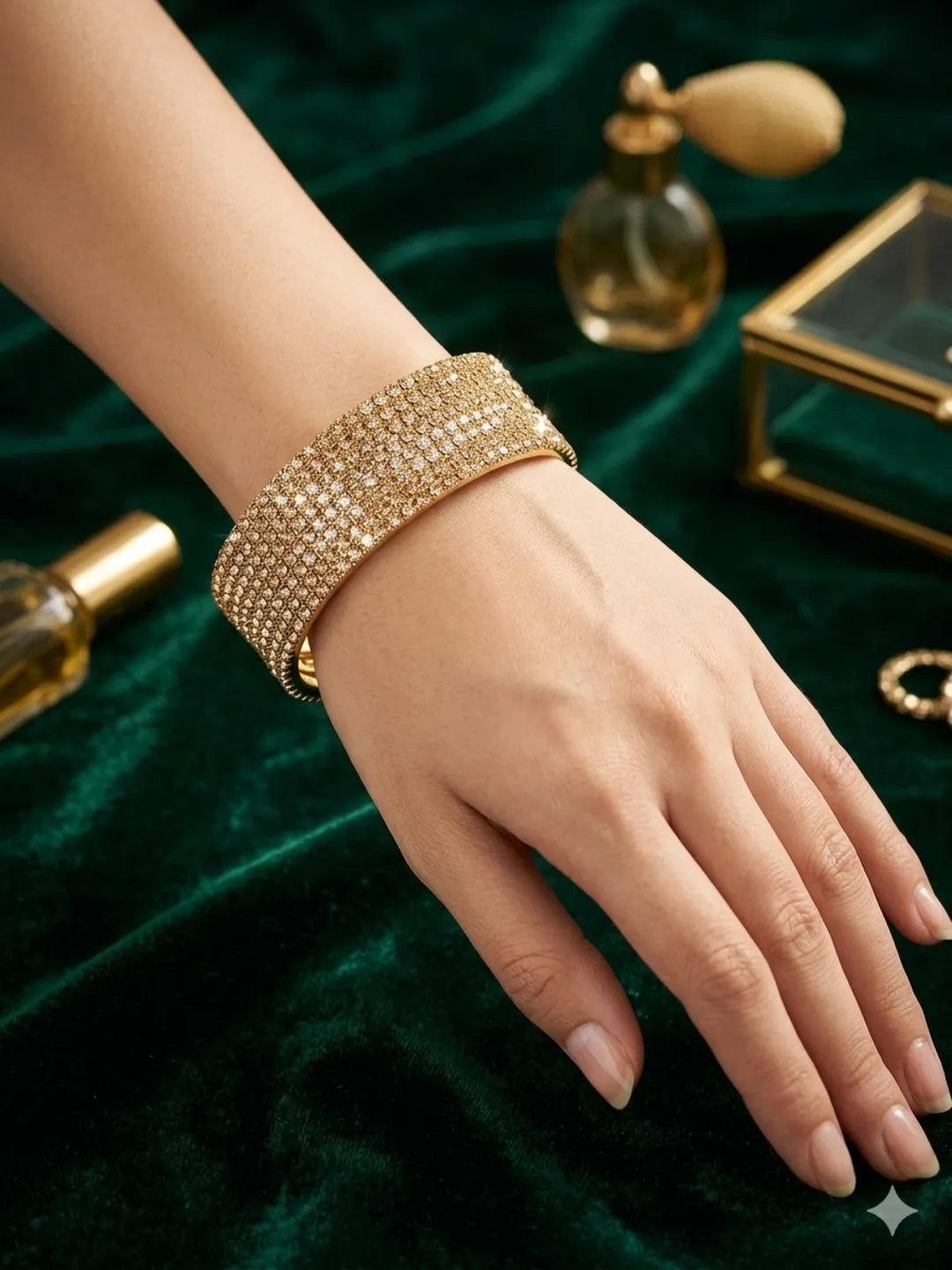 Set Of 8 Gold Plated Cubic Zirconia Studded Bangle Set