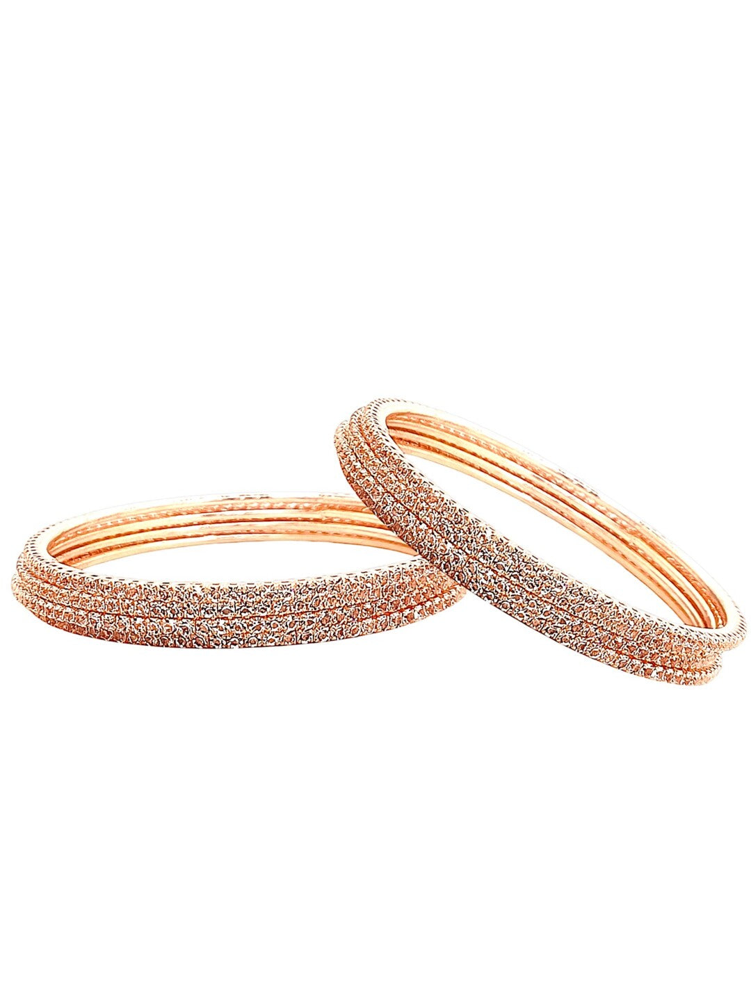 Set Of 8 Rose Gold Plated Cubic Zirconia Studded Bangle Set