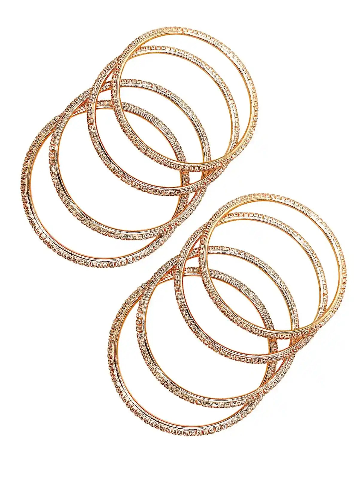 Set Of 8 Rose Gold Plated Cubic Zirconia Studded Bangle Set