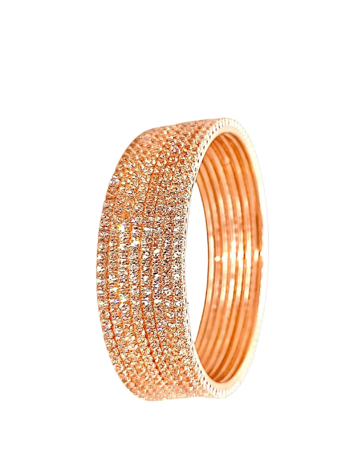 Set Of 8 Rose Gold Plated Cubic Zirconia Studded Bangle Set