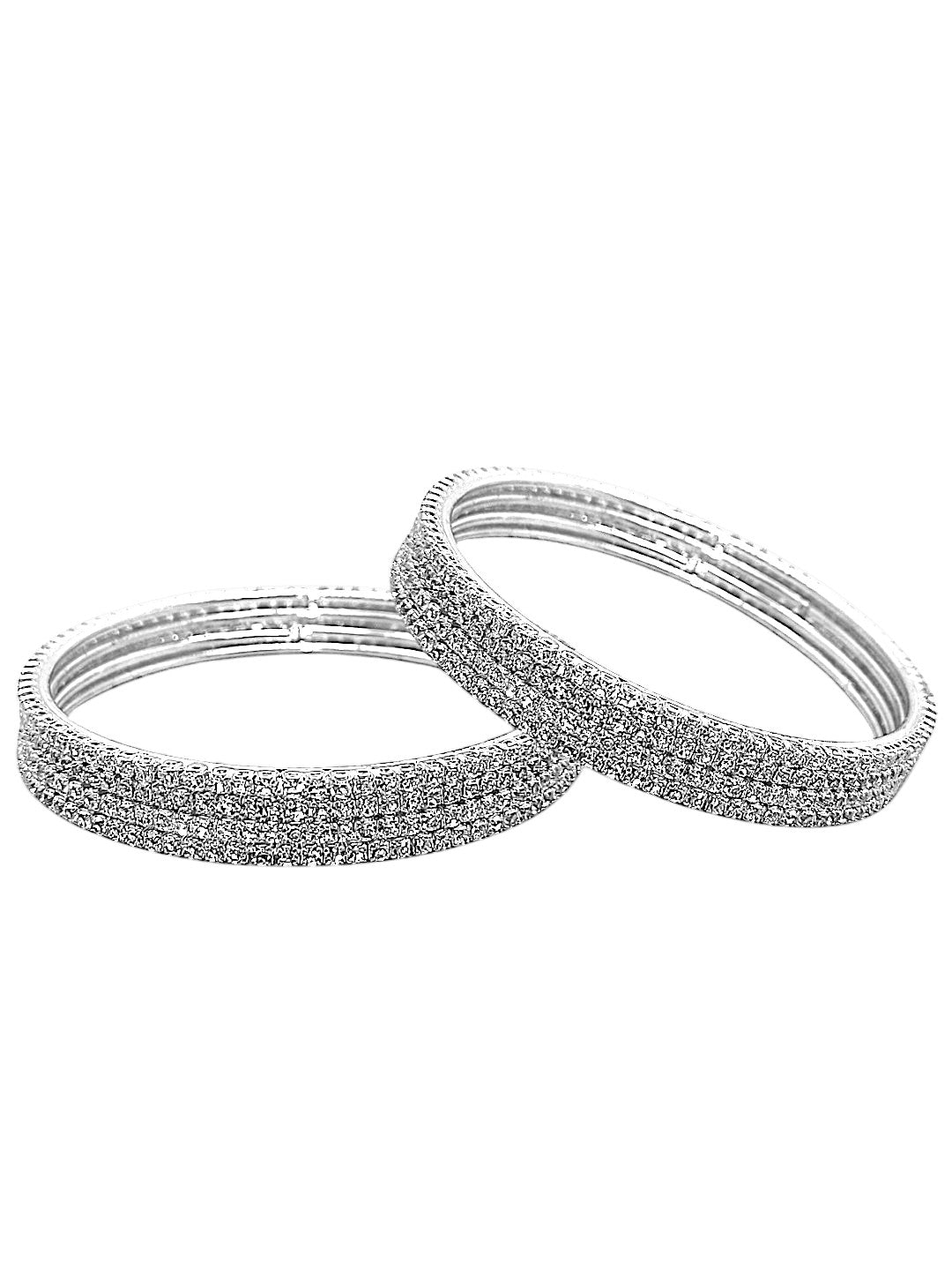 Set Of 8 Silver Plated Cubic Zirconia Studded Bangle Set
