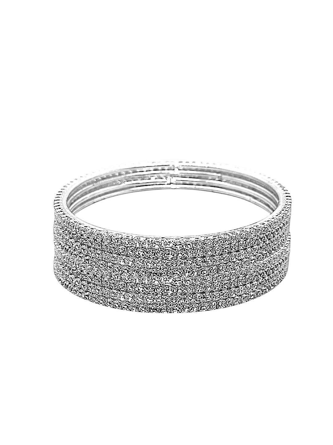 Set Of 8 Silver Plated Cubic Zirconia Studded Bangle Set