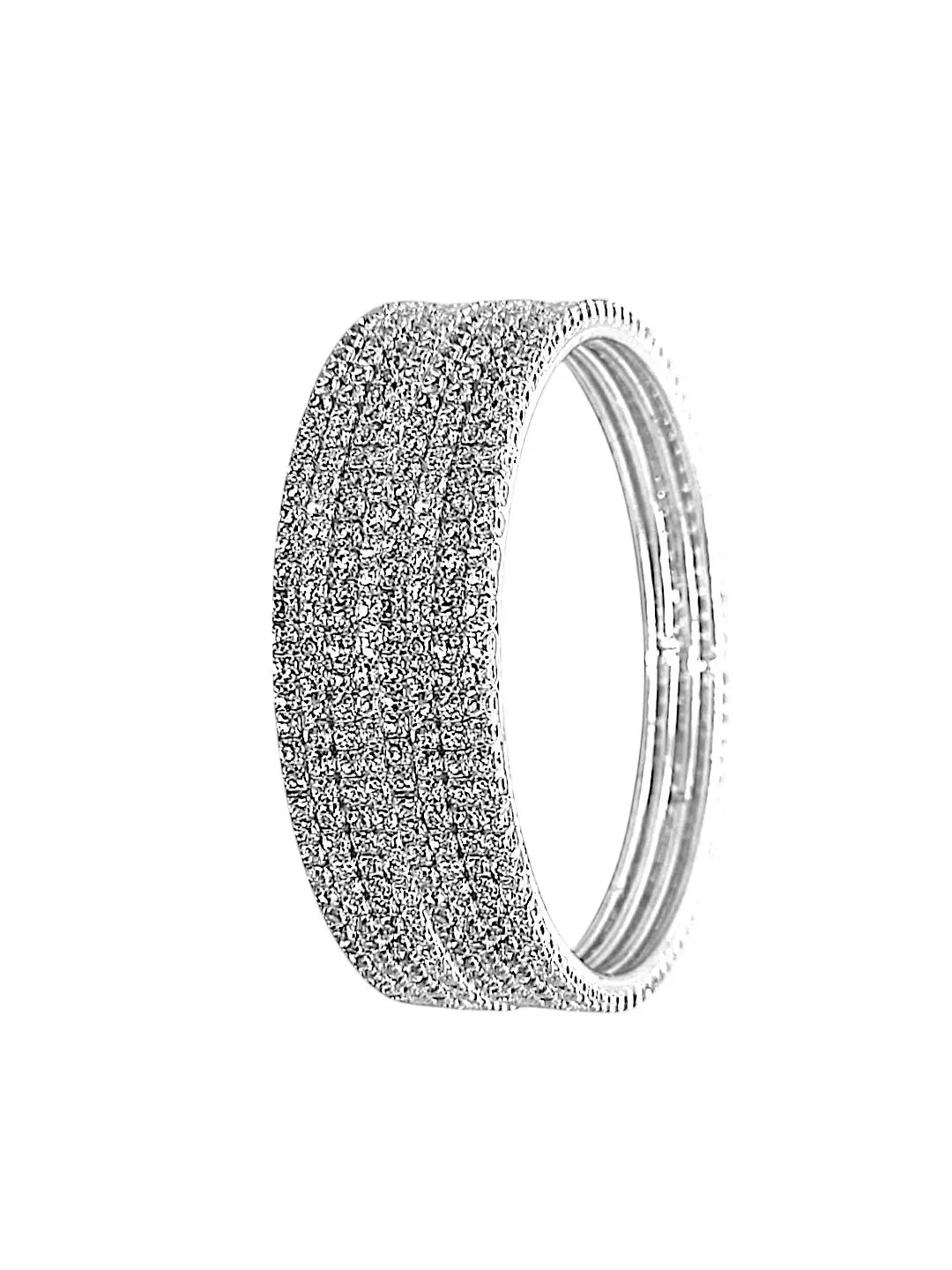 Set Of 8 Silver Plated Cubic Zirconia Studded Bangle Set