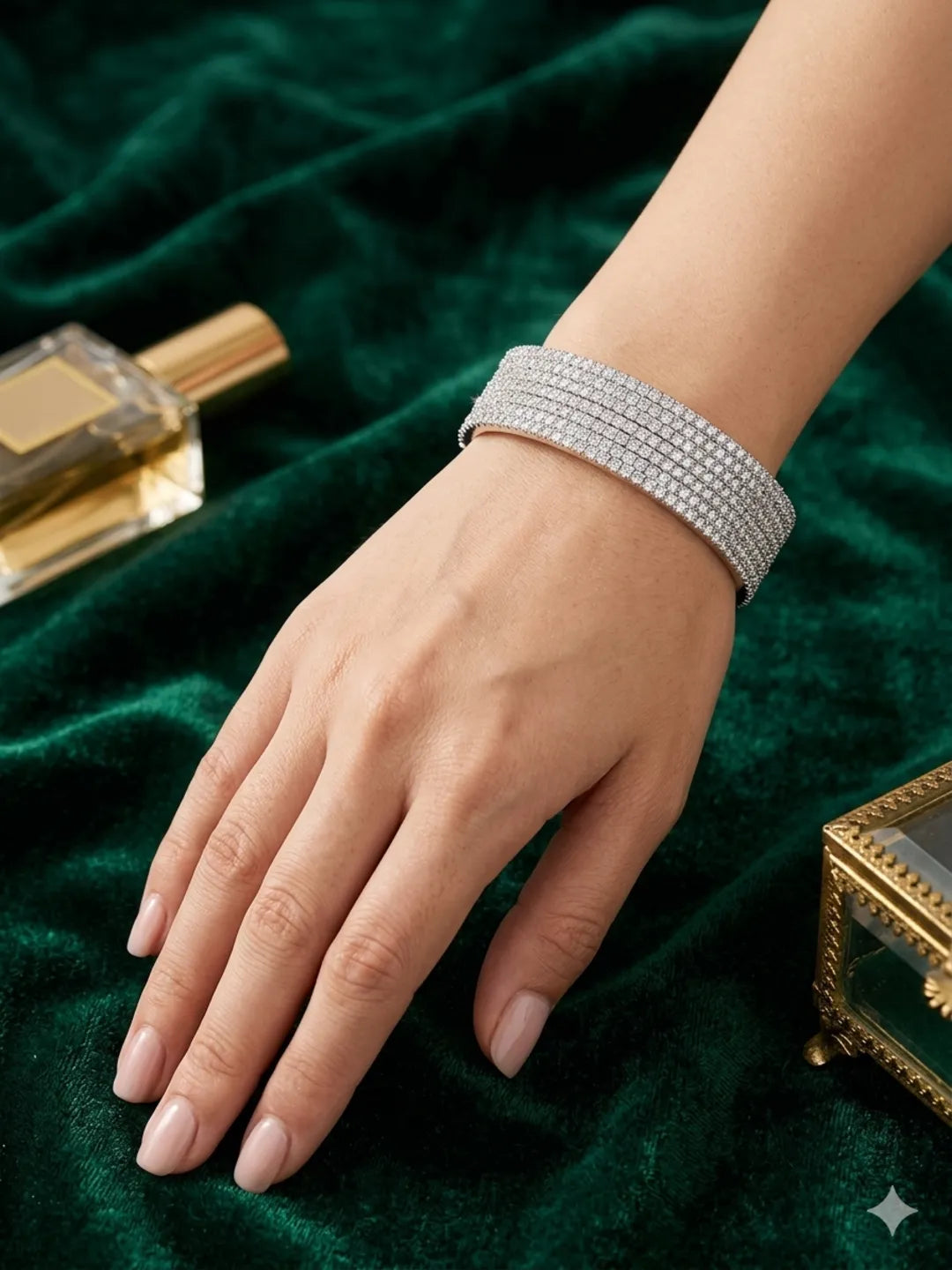 Set Of 8 Silver Plated Cubic Zirconia Studded Bangle Set