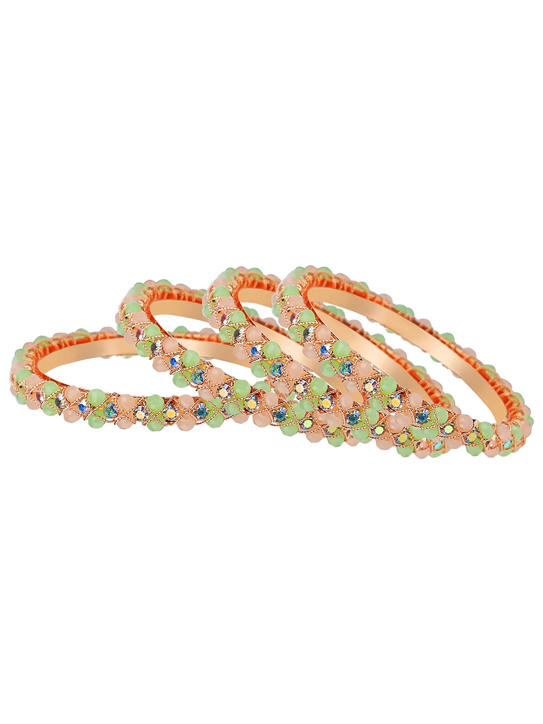Gold Plated Crystal Mint Green And Pink 4Pc Bangle Set