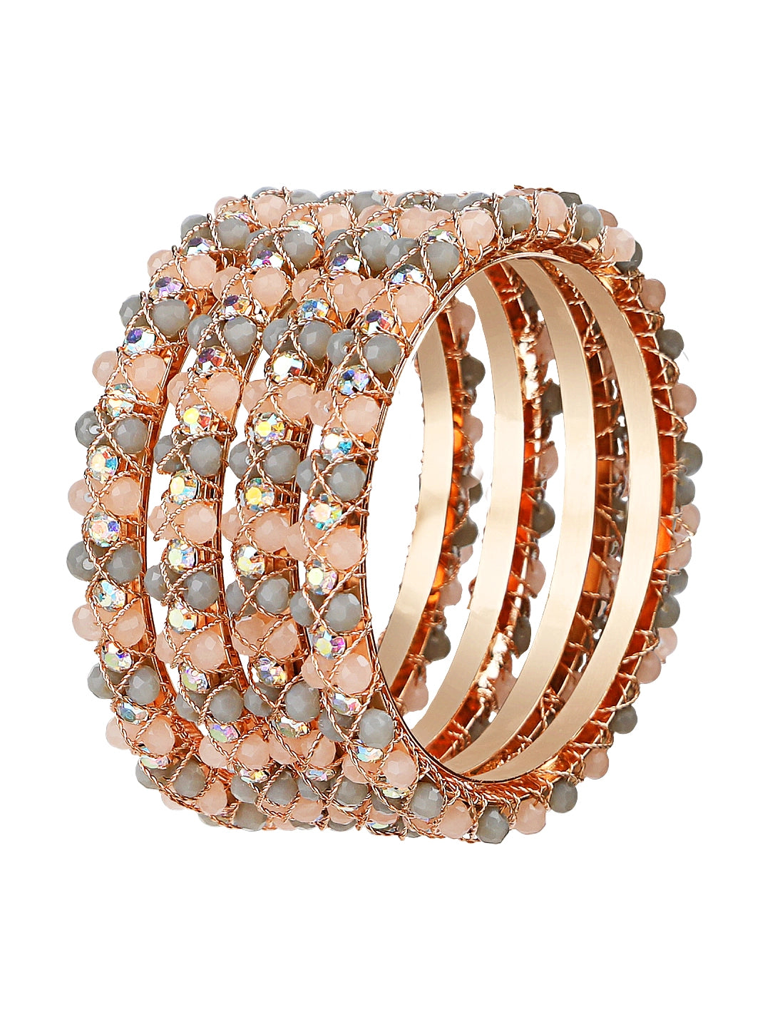 Gold Plated Crystal Grey And Pink 4Pc Bangle Set