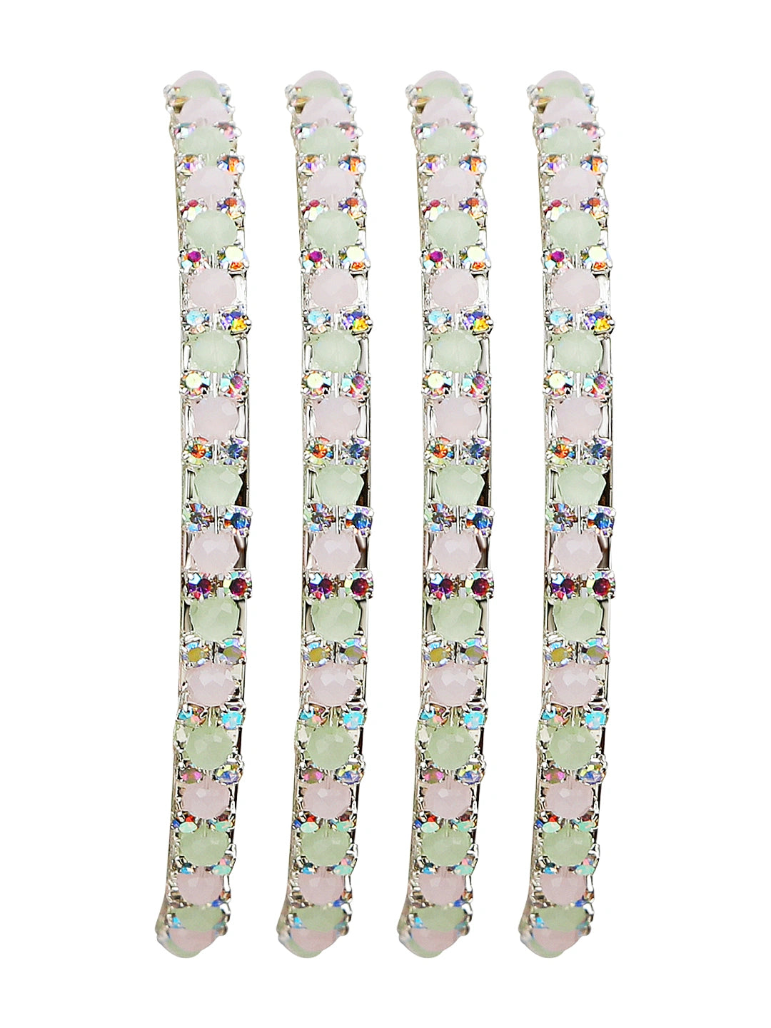 Silver Plated Crystal Mint Green And Pink 4Pc Bangle Set