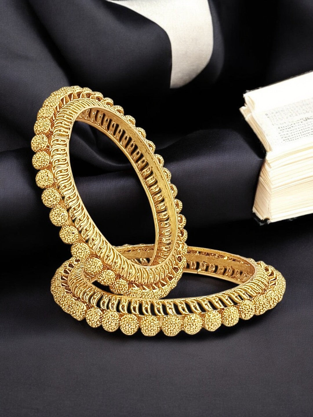 Set Of 2 Gold Plated Filigree Ball Design Kada Bangle Set