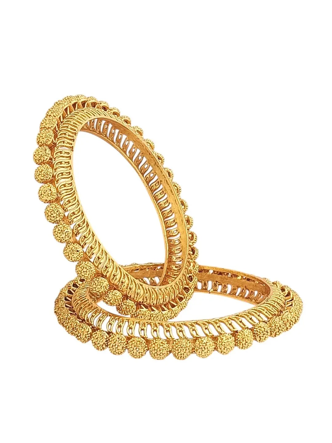Set Of 2 Gold Plated Filigree Ball Design Kada Bangle Set
