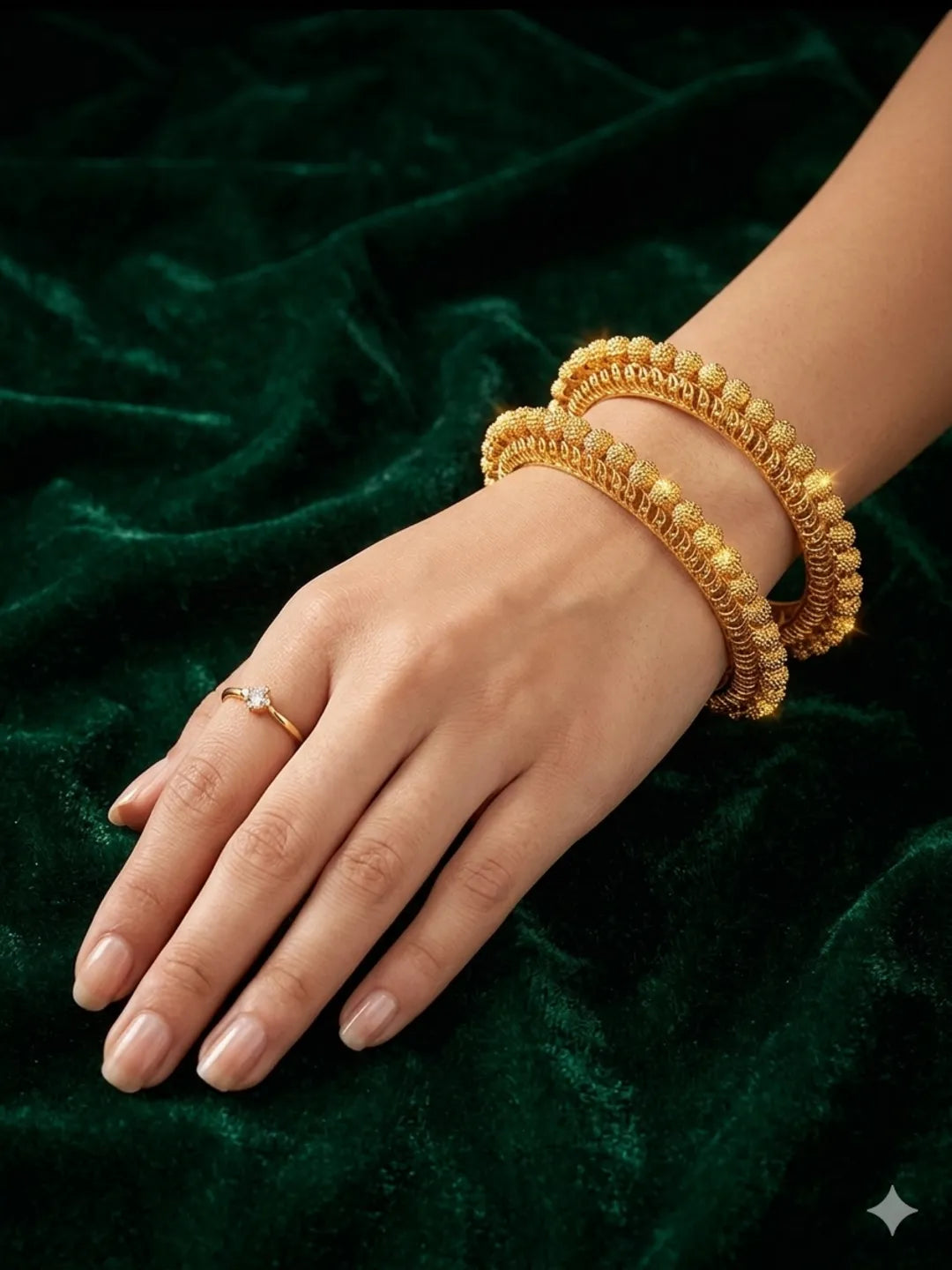 Set Of 2 Gold Plated Filigree Ball Design Kada Bangle Set