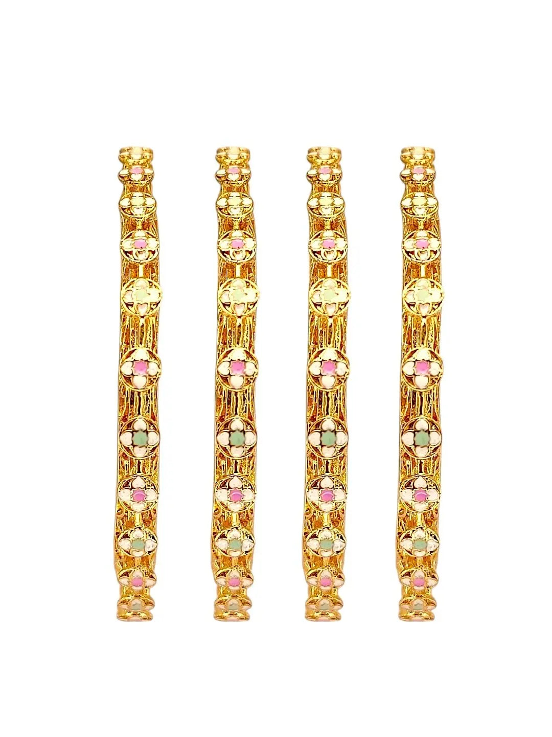 Set Of 4 Gold Plated Colorful Stone Studded Bangle