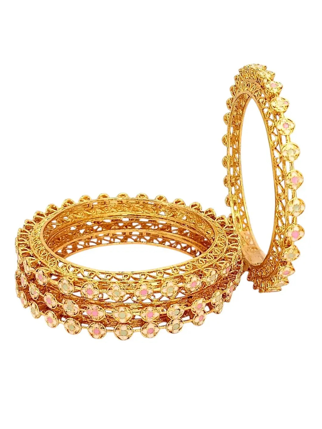 Set Of 4 Gold Plated Colorful Stone Studded Bangle