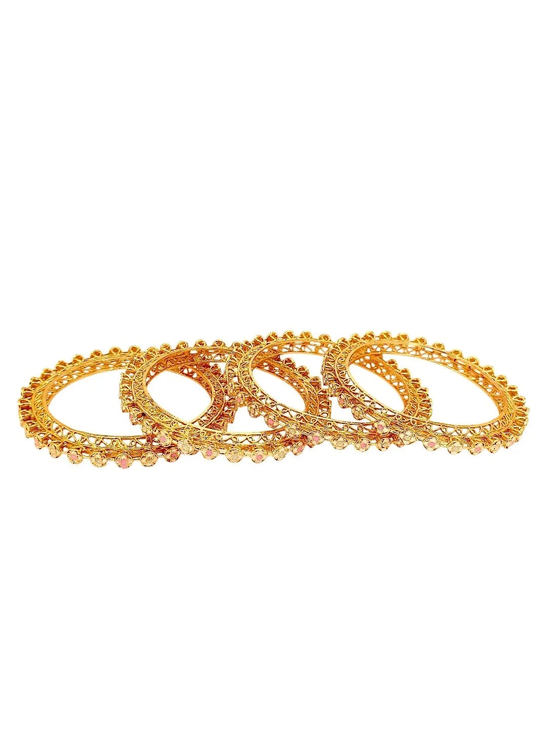 Set Of 4 Gold Plated Colorful Stone Studded Bangle
