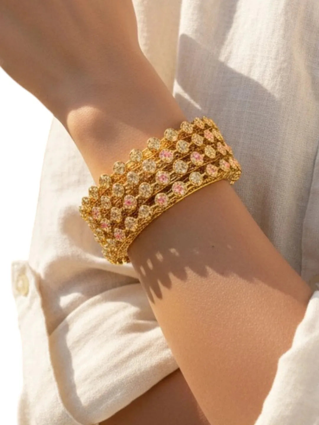 Set Of 4 Gold Plated Colorful Stone Studded Bangle