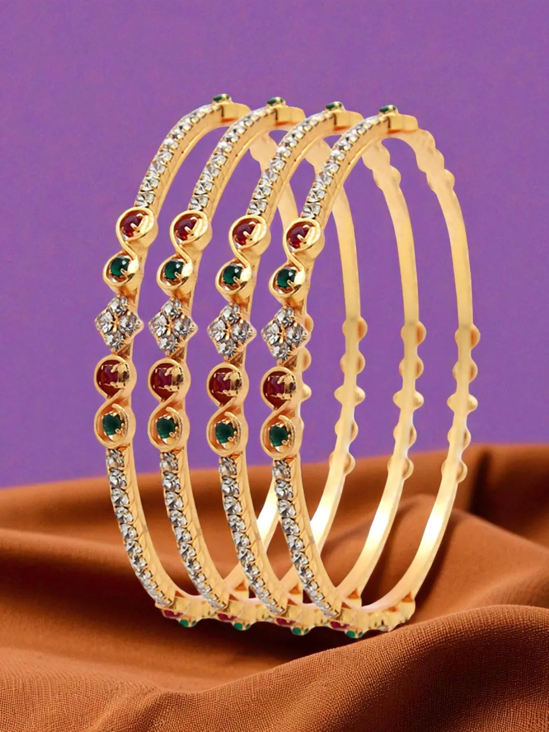 Set Of 4 Gold Plated Cubic Zircon Bangle Set