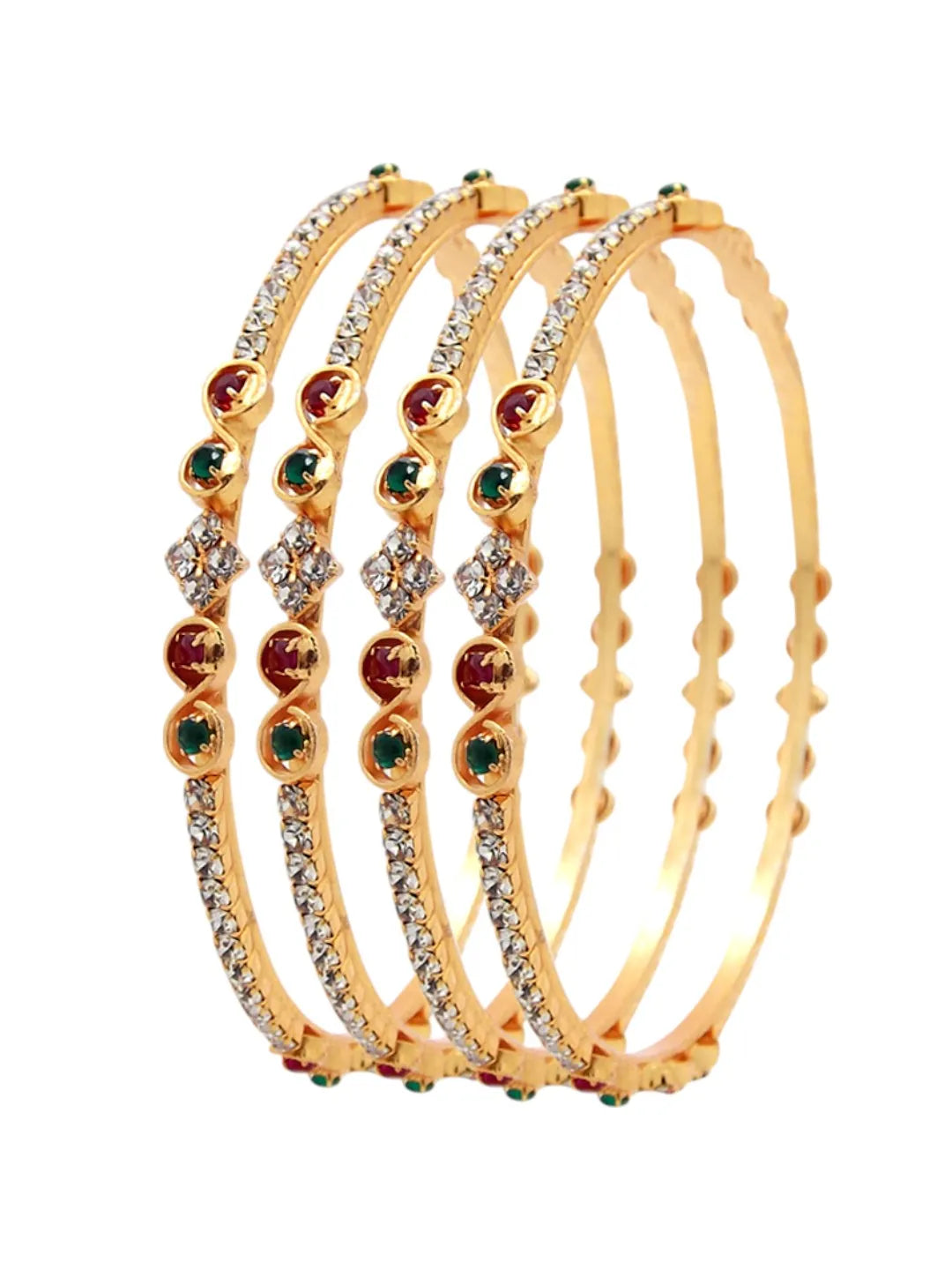 Set Of 4 Gold Plated Cubic Zircon Bangle Set