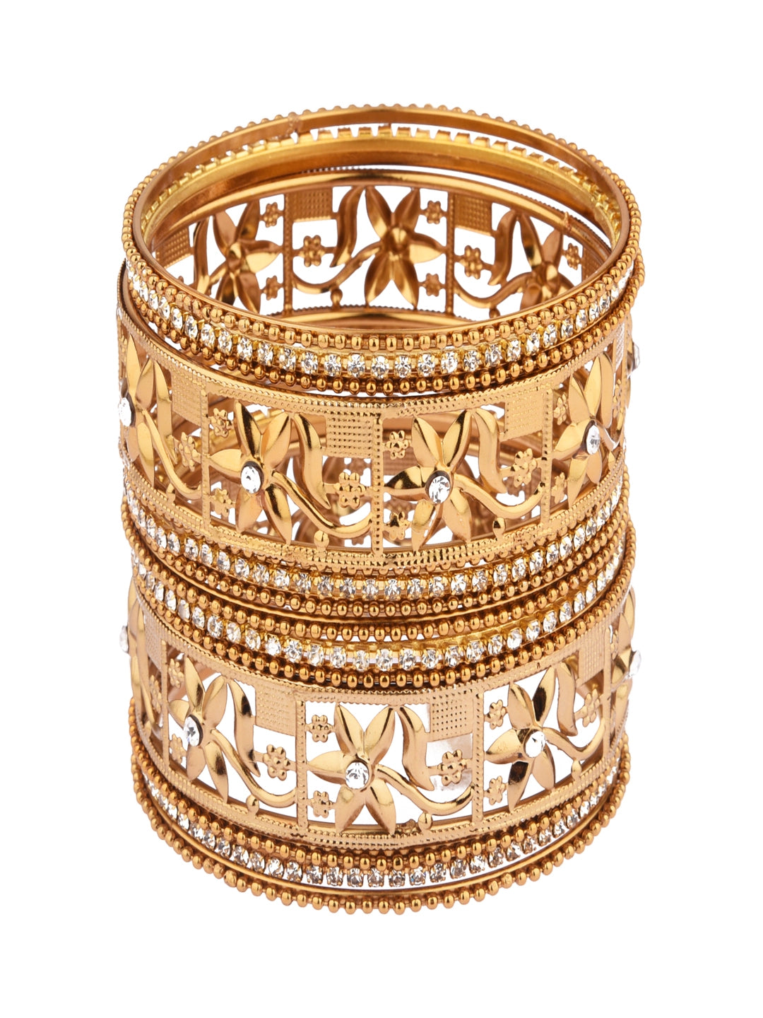 Traditional Gold Plated CZ Studded Set of 14pc Bangles