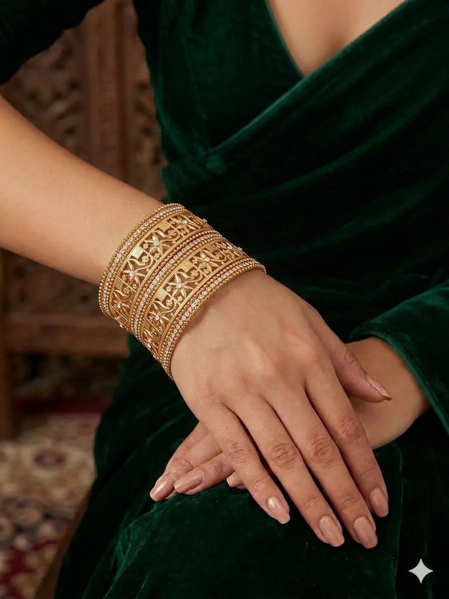Traditional Gold Plated CZ Studded Set of 14pc Bangles