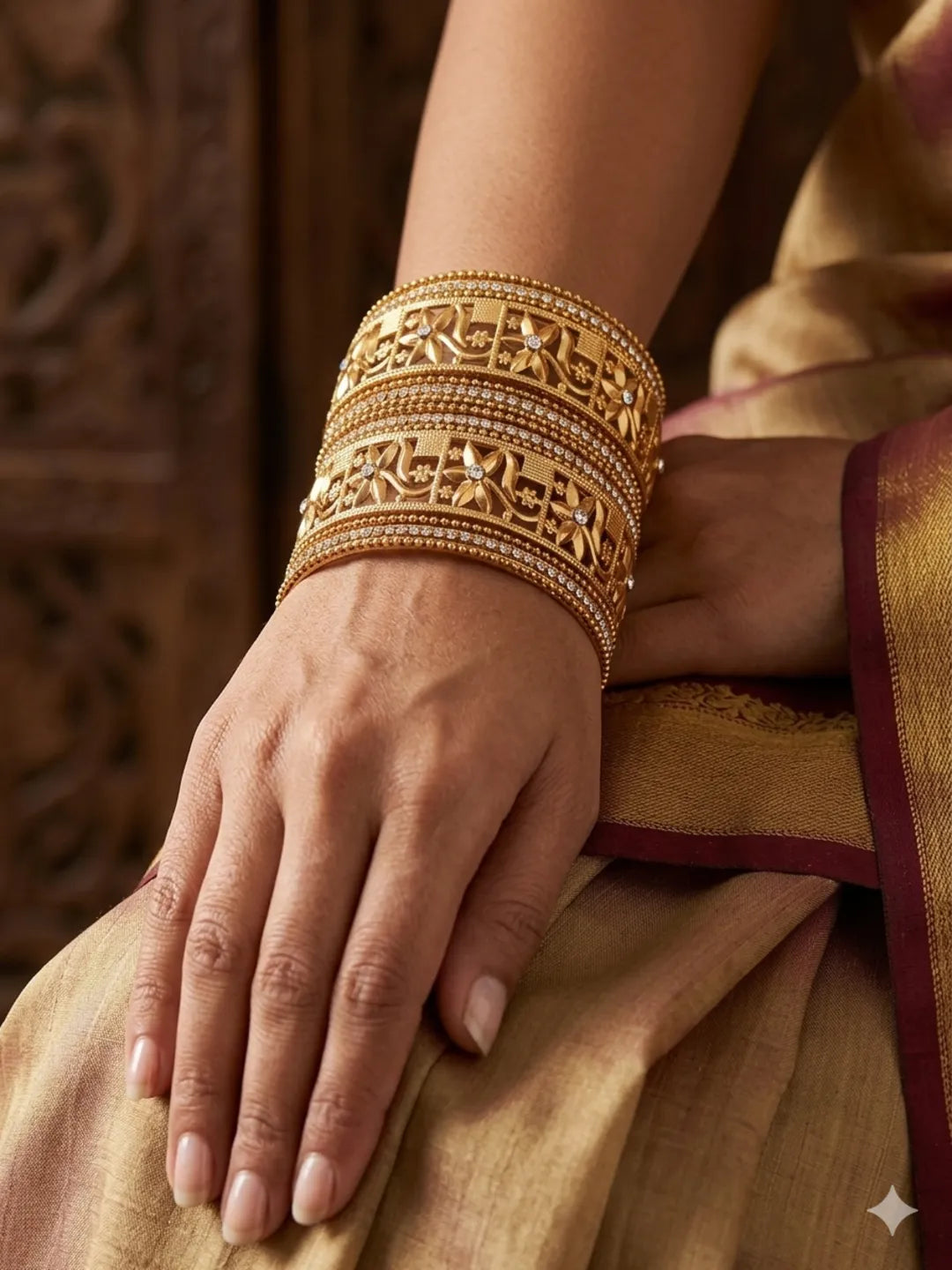 Traditional Gold Plated CZ Studded Set of 14pc Bangles
