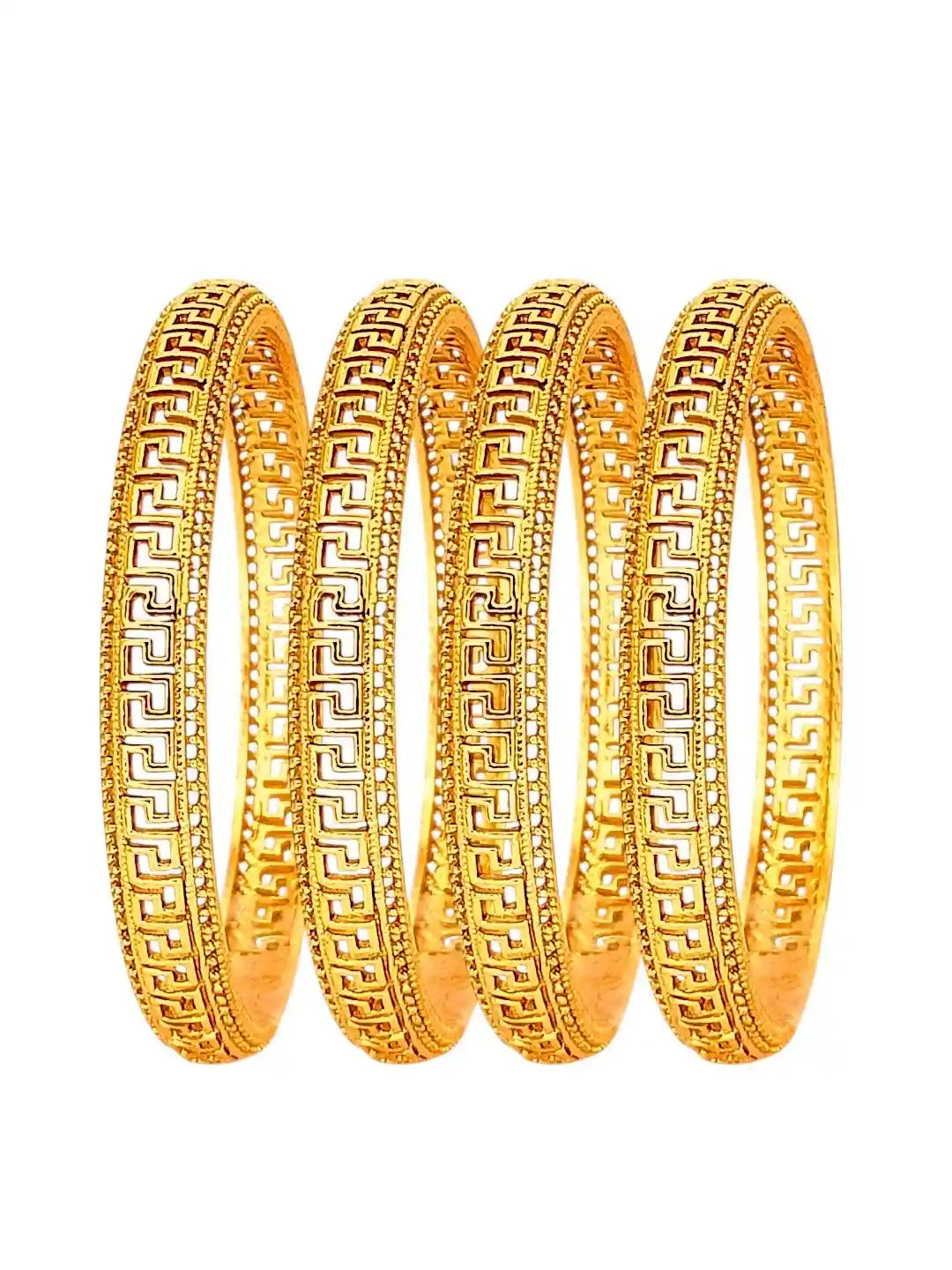 Gold Plated Set Of 4 Greek Key Design Bangles-Set