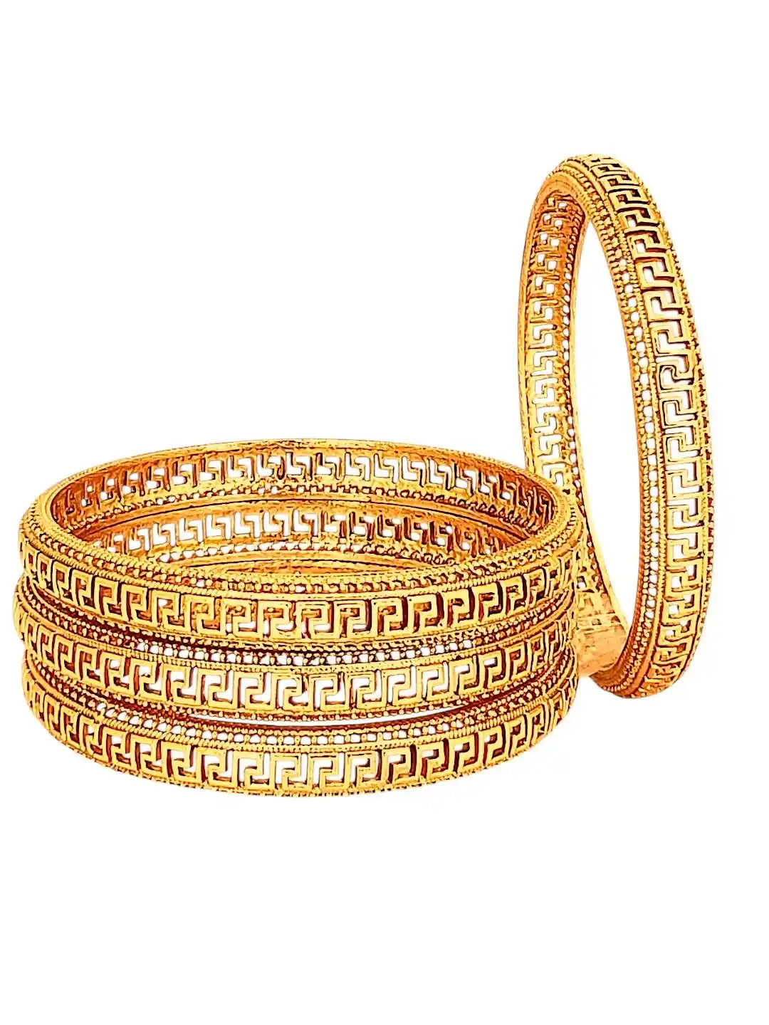Gold Plated Set Of 4 Greek Key Design Bangles-Set