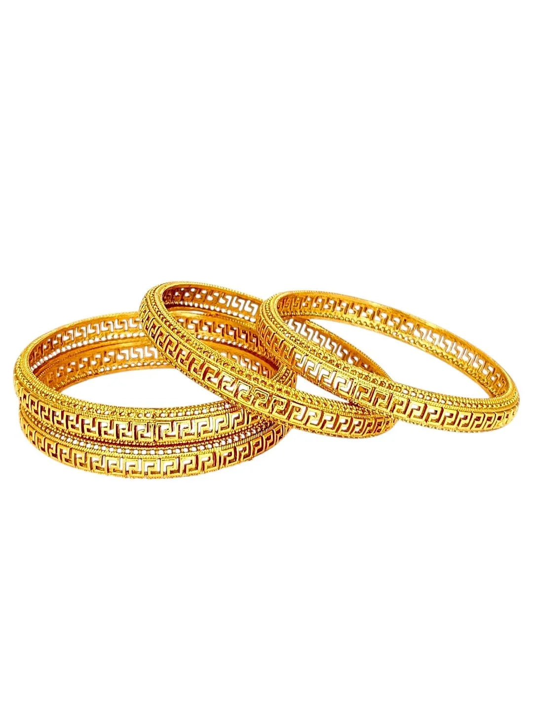 Gold Plated Set Of 4 Greek Key Design Bangles-Set