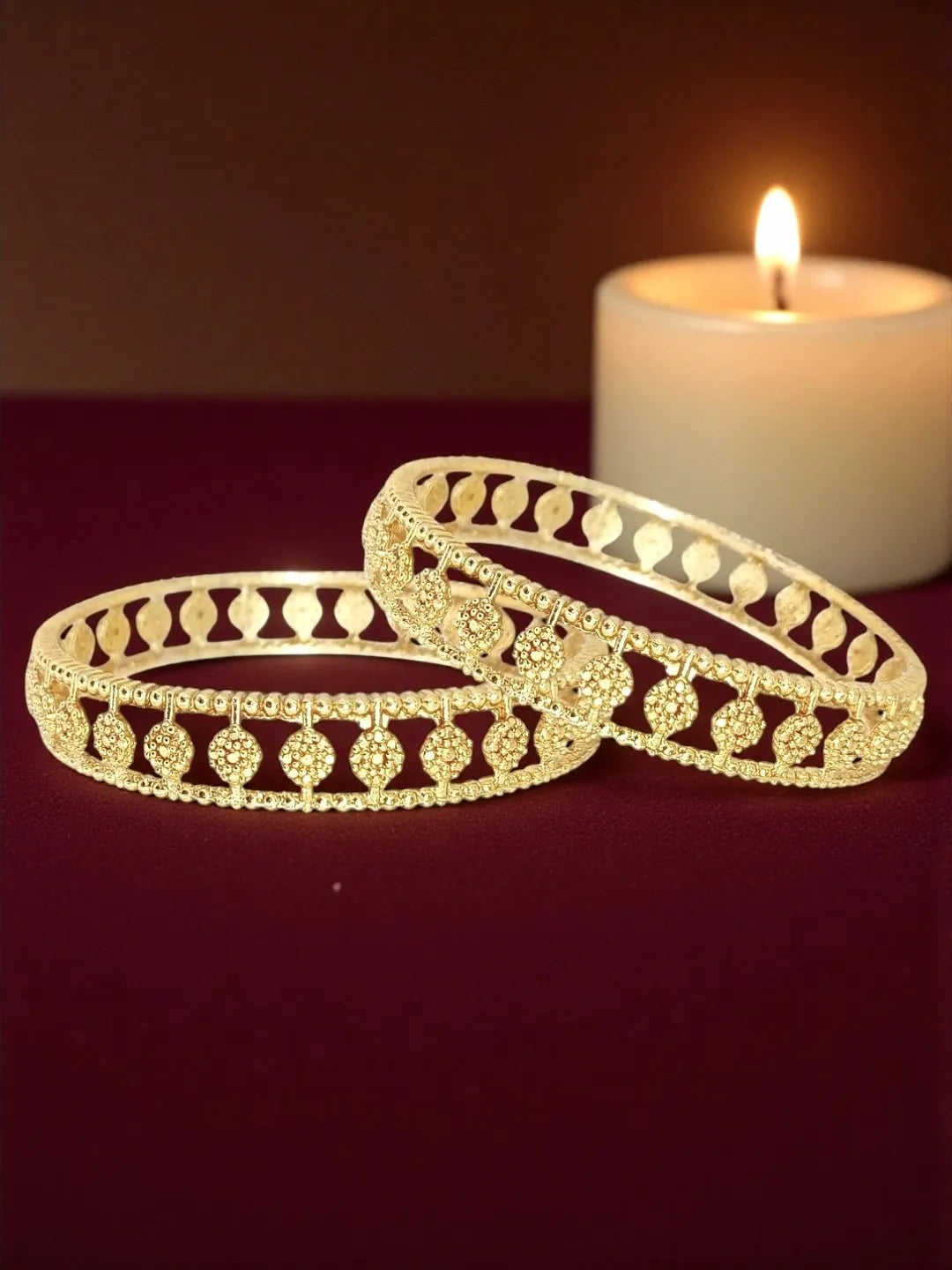 Set Of 2 Gold Plated Crystal Floral Stone Bangle