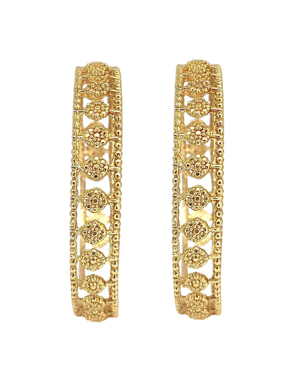 Set Of 2 Gold Plated Crystal Floral Stone Bangle